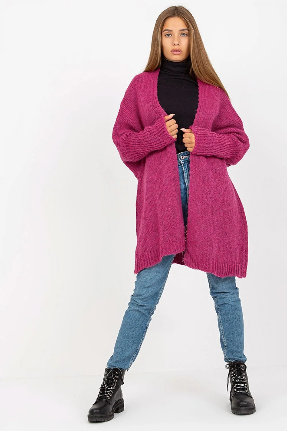 Cardigan Och Bella pull-over femme couleur bleue mot ciao dos modern design décontracté coupe ample matières douces