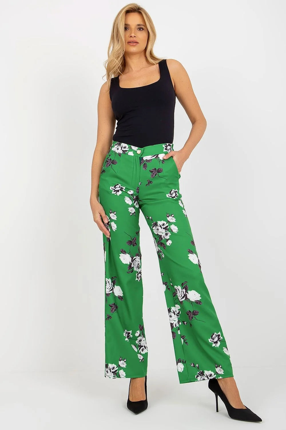 Ensemble femme crop top pantalon large motif floral coton élasthanne polyester taille haute occasion chic