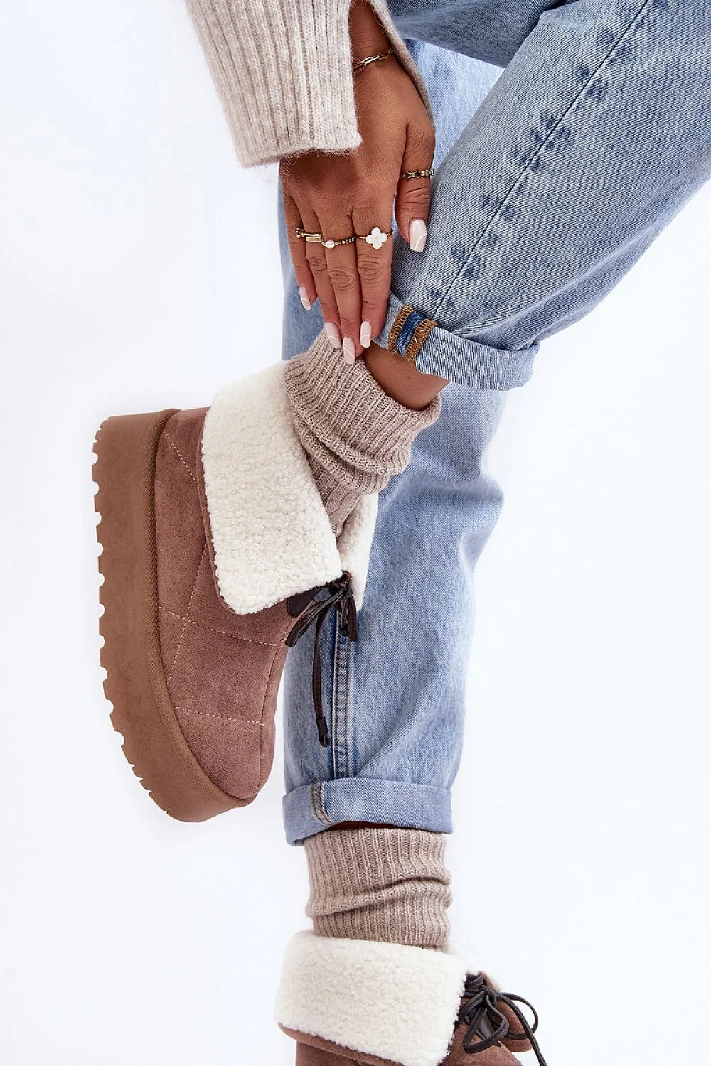 Bottes de neige Step in style pour femmes design contemporain décontracté fausse fourrure tige haute plateforme épaisse couleur brun clair