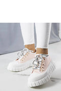Baskets tendance pour femmes plateforme toile rose pâle métal doré lacet blanc confortable style urbain
