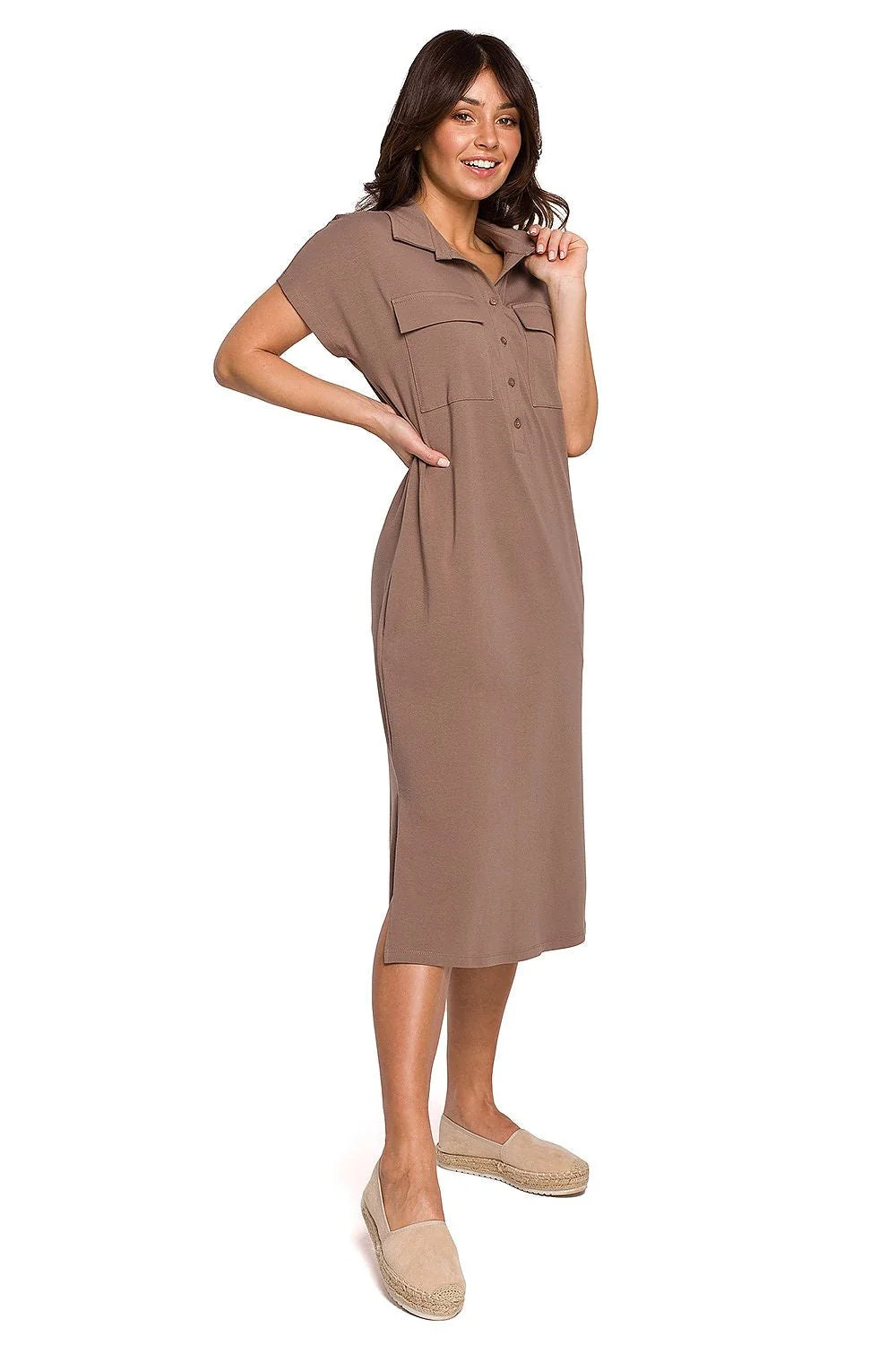 Robe casual en coton jaune moutarde style polo décontracté manches courtes pour femme élégante