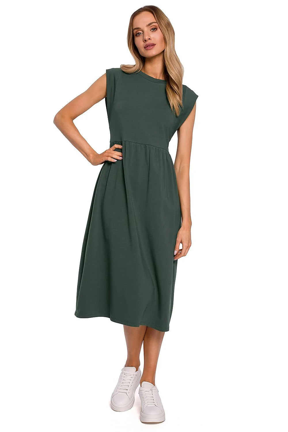Robe midi en coton rose pâle style décontracté manches courtes pour élégance quotidienne féminine