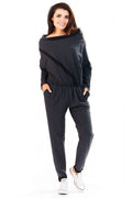 combinaison femme coton élasthanne décontractée moderne ample col bateau manches longues taille élastique poches latérales molletonnée gris anthracite