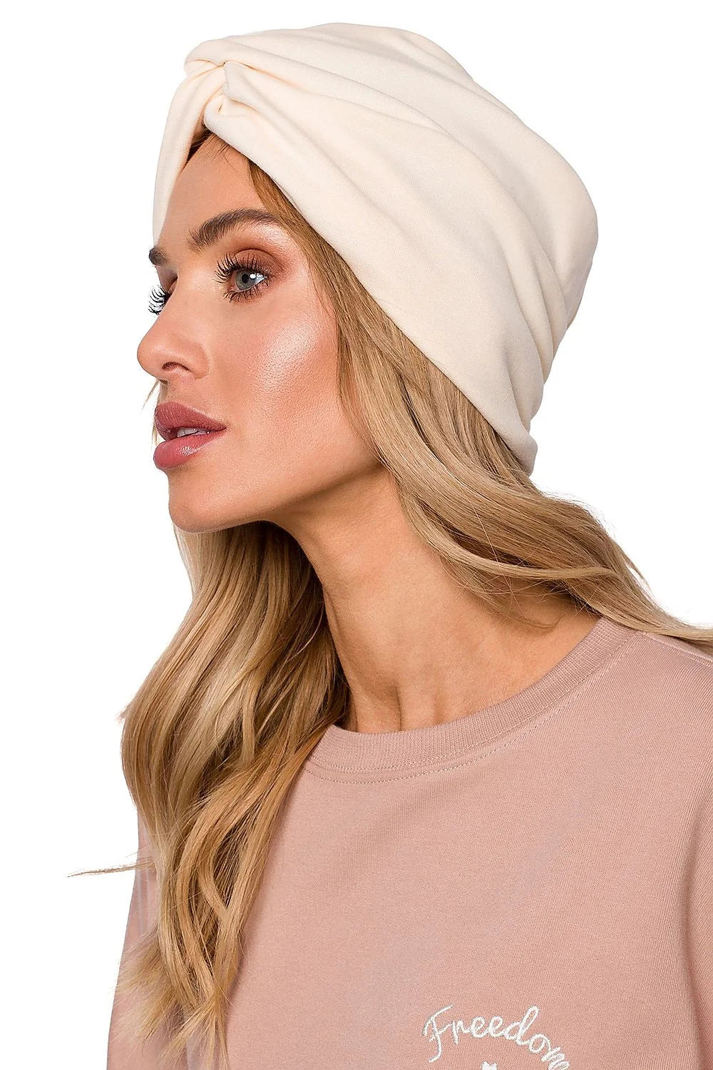 Ensemble turban et top femme coton mélangé bohème confortable élégant beige rosé brodé casual