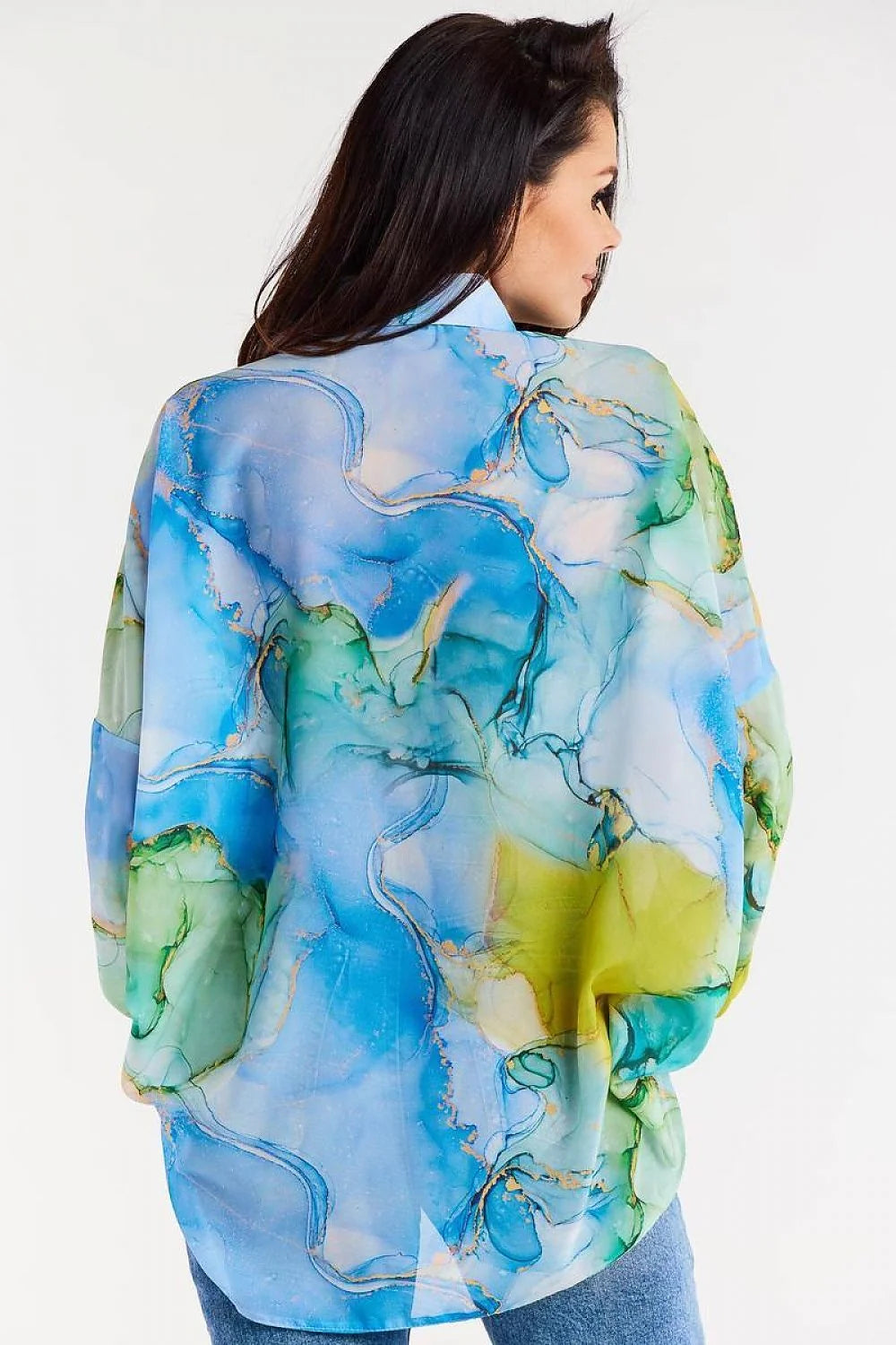 Chemise femme manches longues motif abstrait couleurs aquarelles Polyester 100% coupe ample style raffiné occasionnels décontracté chic à formel