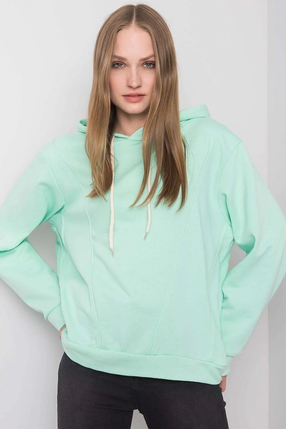 hoodie femme jaune fluo coton elasthanne molleton doux coupe ample épaules tombantes manches longues capuche doublée cordon blanc réglable