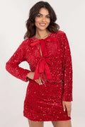 Ensemble féminin haut et jupe sequins rouge vif ajusté pour femmes occasion festive élégant glamour soirée