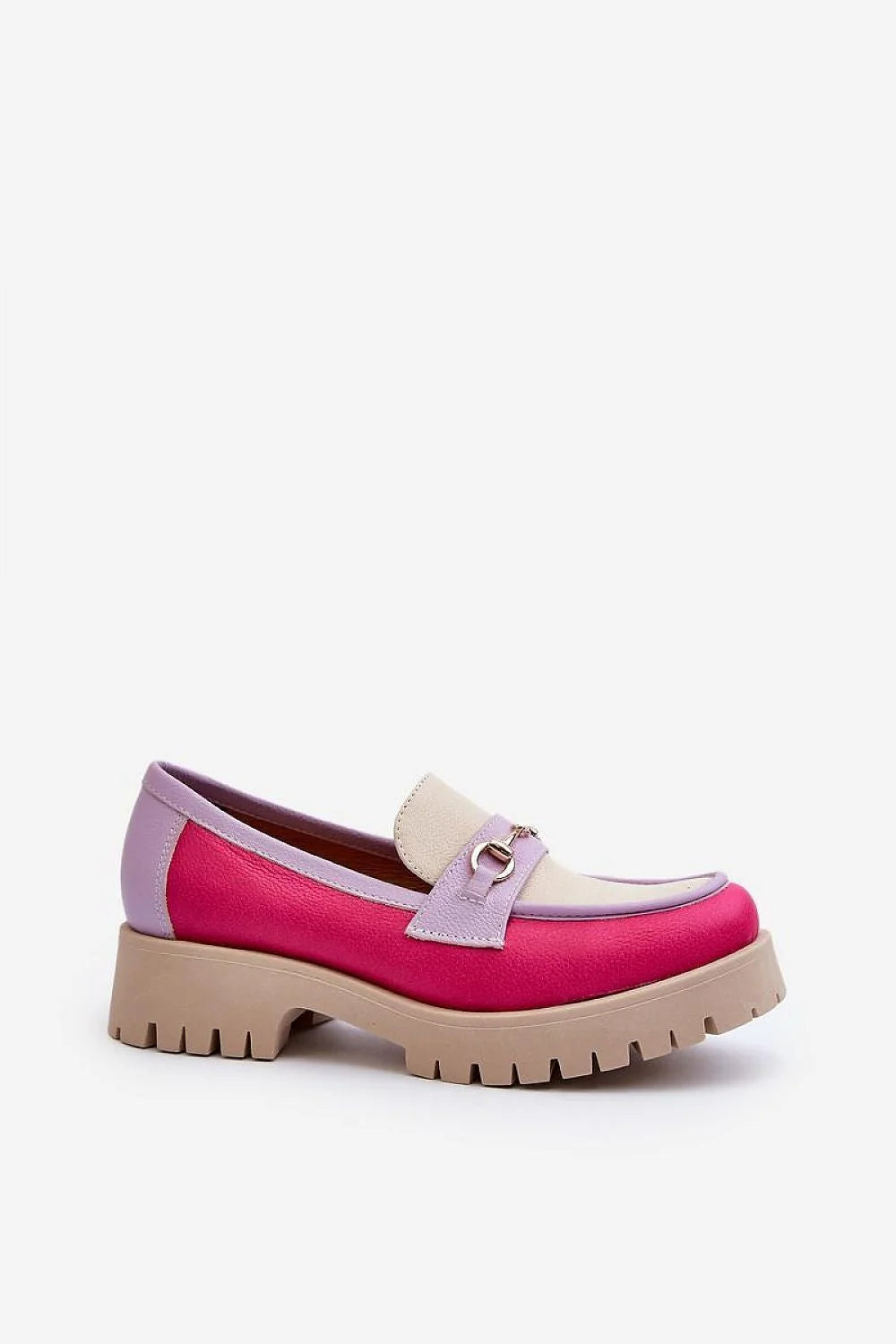 Mocassins pour femmes cuir véritable décoration dorée design moderne style audacieux rose vif lavande beige