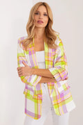 Veste femme style décontracté élégant printemps été motif carreaux coloré coupe droite manches longues poches à rabat