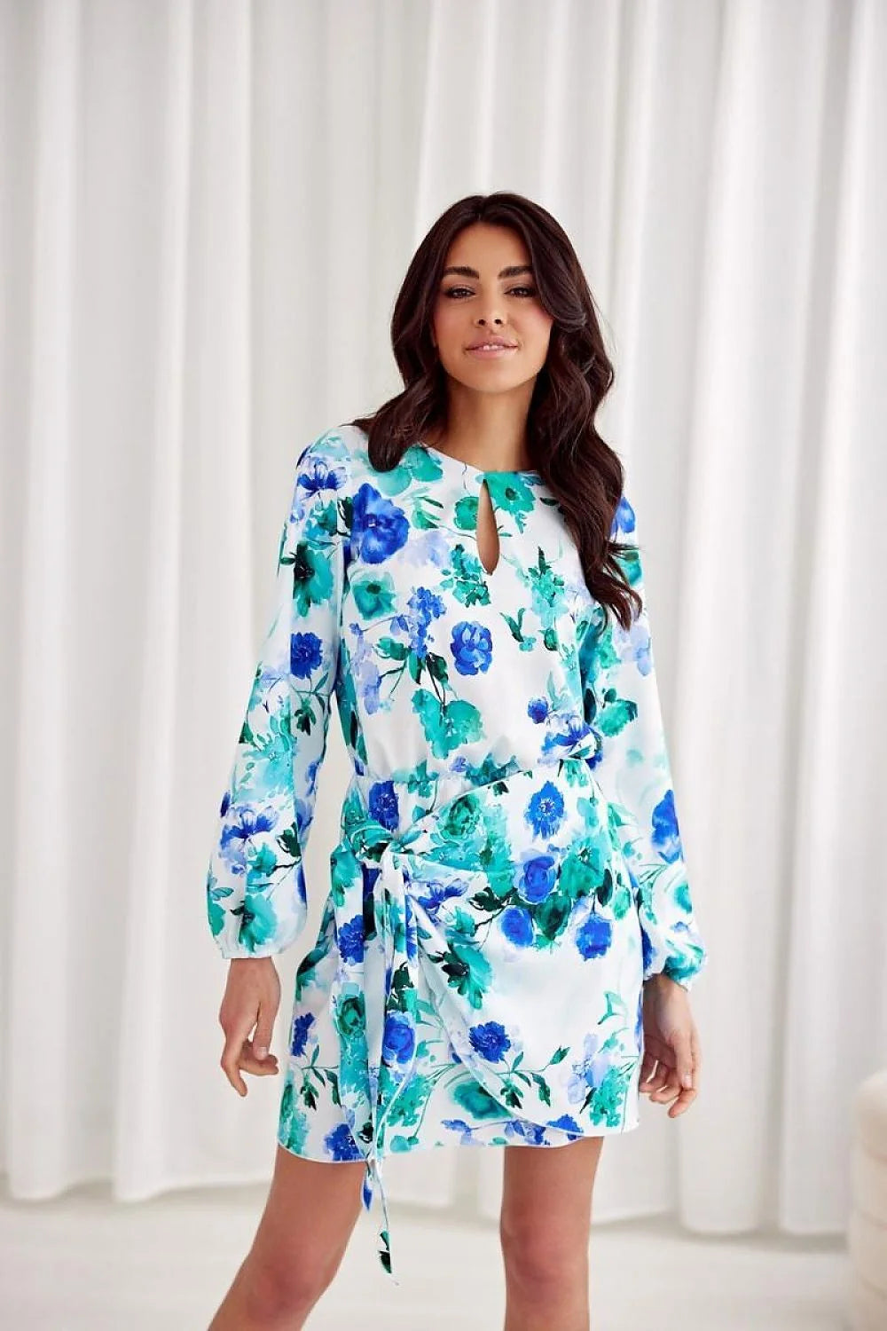 Robe de jour Roco Fashion fleurie couleurs vives manches longues taille ajustable encolure goutte d'eau robe féminine