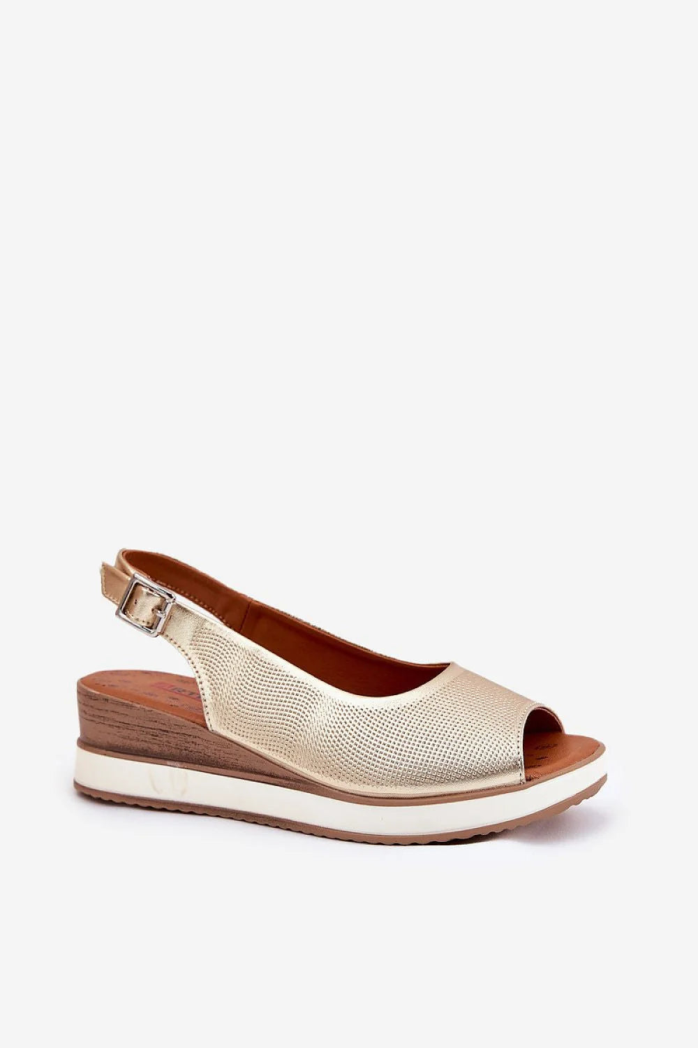 Sandales dorées pour femme style ouvert peep-toe cuir synthétique confortable été 2023