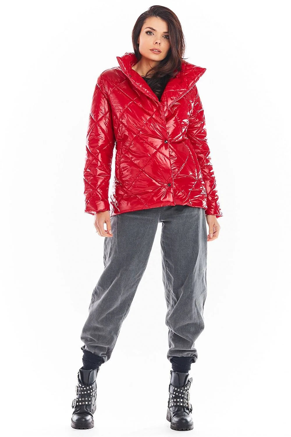 Veste matelassée femme polyester moderne élégante col relevable boutons pression poches latérales hiver stylé