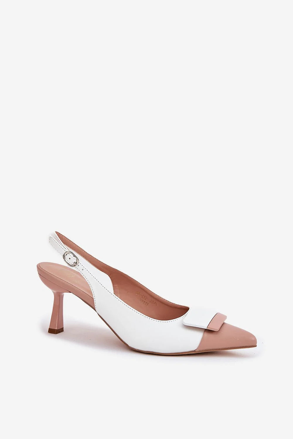 Escarpins slingback talons mi-hauts simili cuir blanc ivoire rose pâle détails nœud bride métallique confort soirée cocktail
