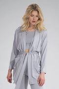 Ensemble kimono et top court en coton modal gris clair confortable style décontracté pour femmes
