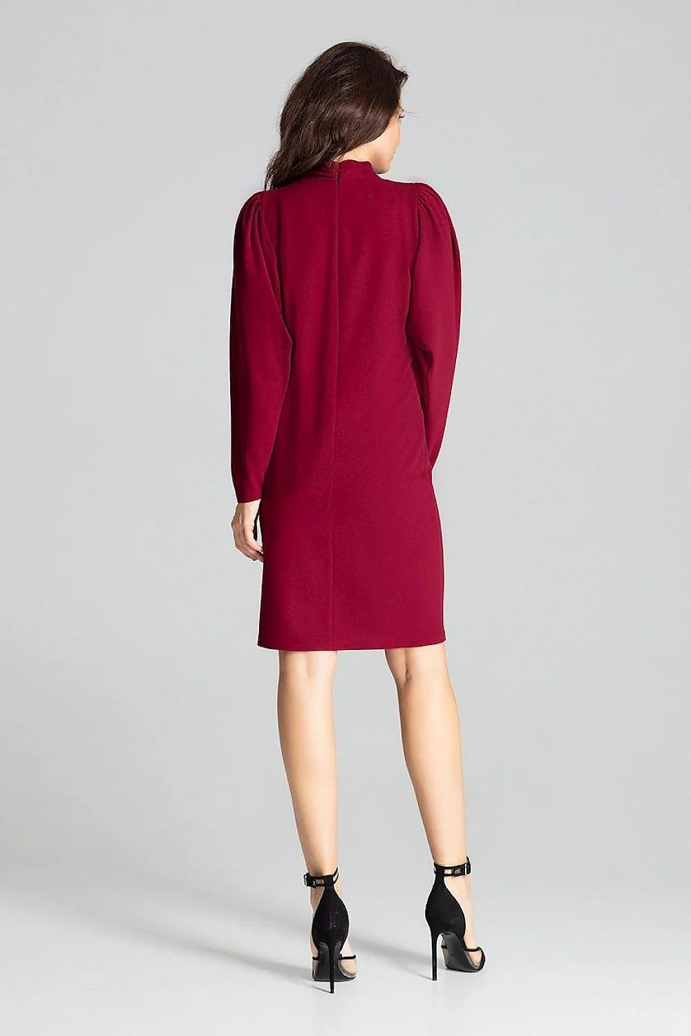 Robe élégante en polyester gris clair manches longues col montant style formel minimaliste femme
