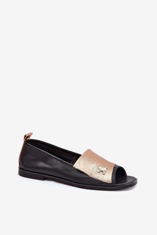 ballerines femme cuir naturel talon plat ornement doré métallisé rosé semelle noire bride large perles strass rembourrée confortable chic