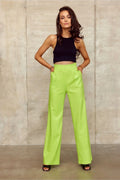 Pantalon femme Roco Fashion coupe large taille haute vert lime crop top noir stretch jersey occasionnel quotidien