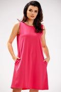robe infiniteyou décontractée élégante femme sans manches trapèze courte genou jersey stretch fuchsia vif encolure ronde poches latérales
