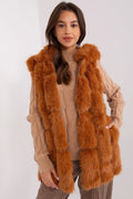 Gilet en fourrure synthétique moderne et élégant couleur brun rouille ajusté mais ample pour femmes