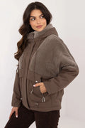 manteau femme automne hiver taupe velours côtelé bimatière coupe ample oversize capuche zippée poches zippées cordons ajustables matelassé doublé