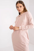 Robe sweat-shirt femme confortable couleur rose pâle manches longues encolure ronde ceinture à nouer