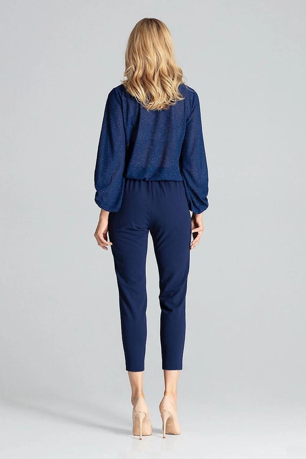 Pantalon femme noir brocart taille haute élasthanne polyester élégant fuselé semi-formel chic et confortable