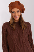 Béret pour femme en acrylique, coton et cachemire, teinte brun orangé, style classique moderne, accessoire mode automne hiver