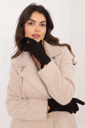 Gants élégants pour femmes en laine noire, boutons décoratifs, broderie index, confort hiver, style intemporel
