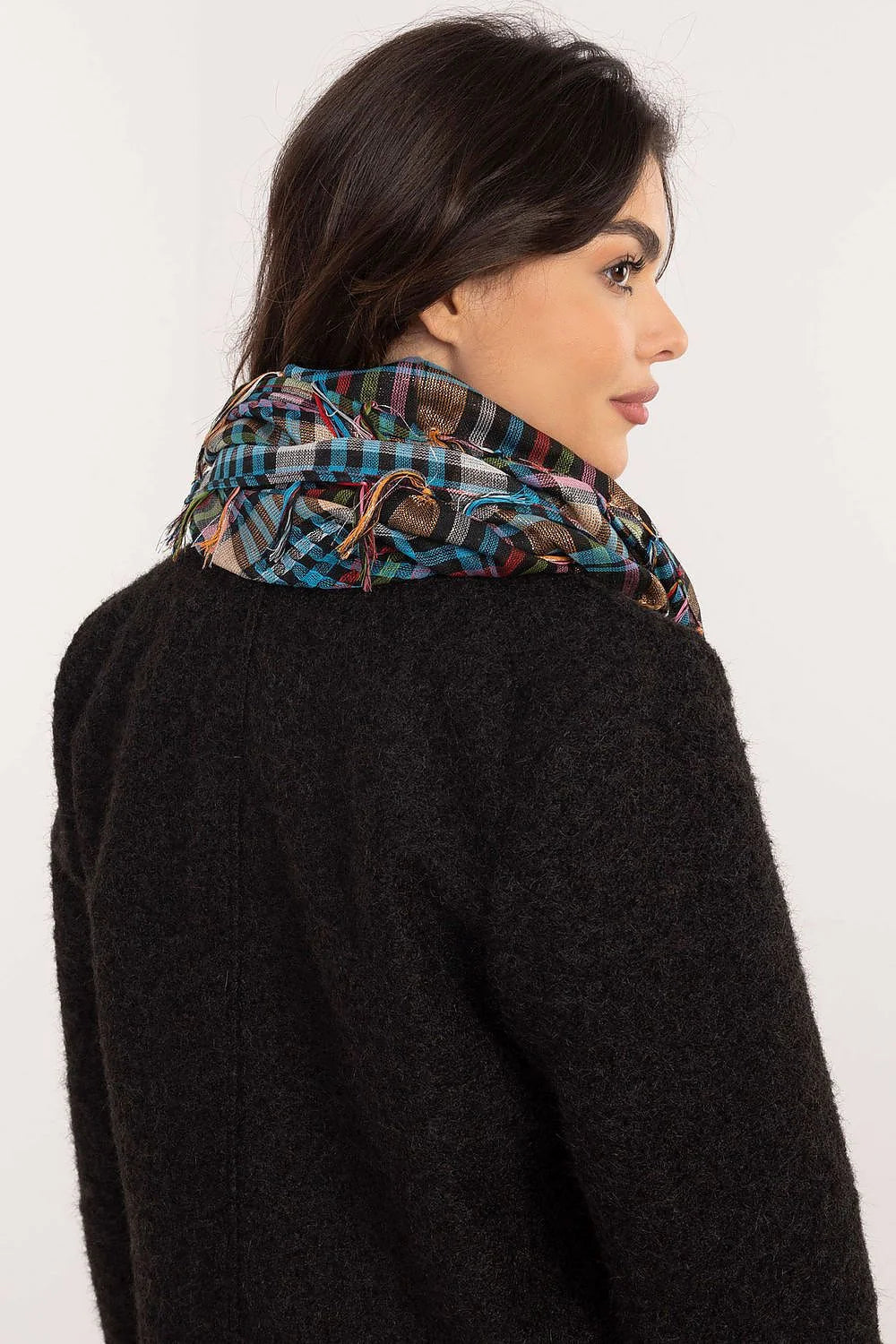 Foulard AT femme carreaux multicolore franges élégant doux confort protection froid port versatile occasion quotidienne