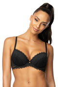 Soutien-gorge push-up mat élégant en dentelle floral noir pour femmes