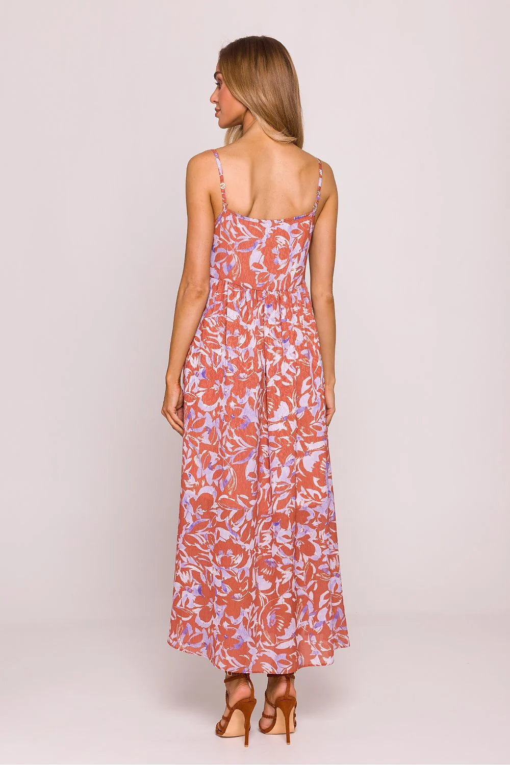 Robe de jour Moe maxi bohème romantique tissu léger coton lin motifs floraux pastel rose saumon violet femme