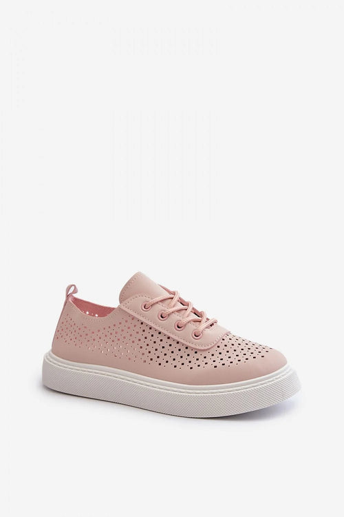 Baskets pour femmes, design moderne, tige ouverte, cuir artificiel, plateforme, couleur rose poudré, confort, style casual-chic, semelle mousse, lacets assortis, bracelet en chaîne dorée, idéal printemps-été, femmes