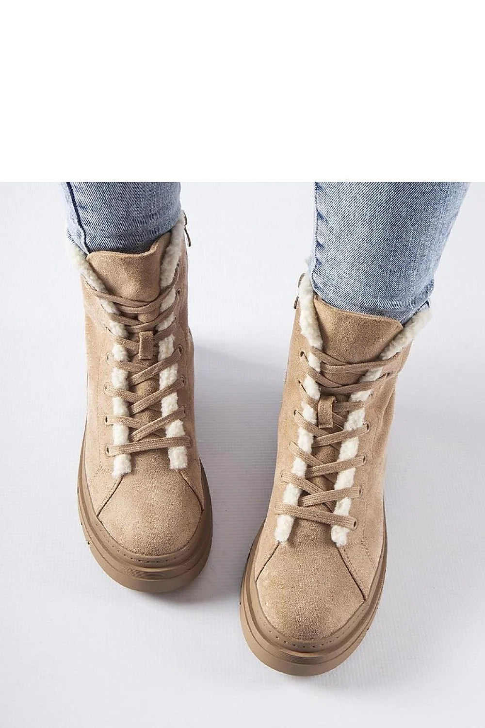 Bottines beige eco-daim doublure faux fourrure fermeture éclair haute cheville confortable femme hiver automne