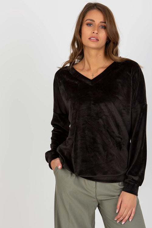 Pull col V élégant pour femme en velours noir coupe ample manches longues occasion versatile