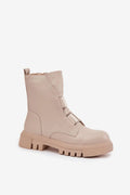 bottine femme similicuir beige rosé micheville sangles frontales décoratives fourrure synthétique semelle plateforme crantée antidérapante chunky urbaine confortable