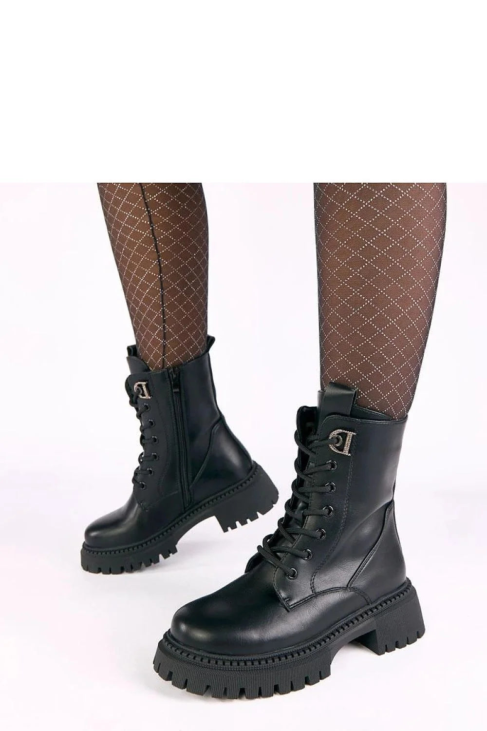 bottines motard cuir écologique noir lacées zircons brillants plateforme stable talon bloc semelle crantée bout rond fermeture éclair doublure chaude