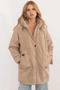 Manteau pour femme moderne style mixte tissu matelassé velours côtelé beige doux coupe ample isolation synthétique fermeture éclair métallique