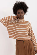 Pull col roulé rayures beige crème matières douces pull court automne hiver femme manches longues coupe ample