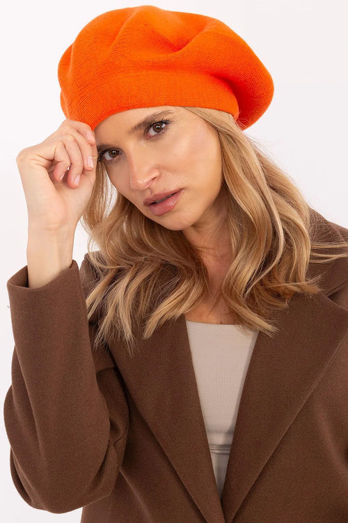 Béret AT en acrylonitrile coton cachemire orange vif ajusté antenne manteau brun chocolat style classique moderne femme occasion élégante