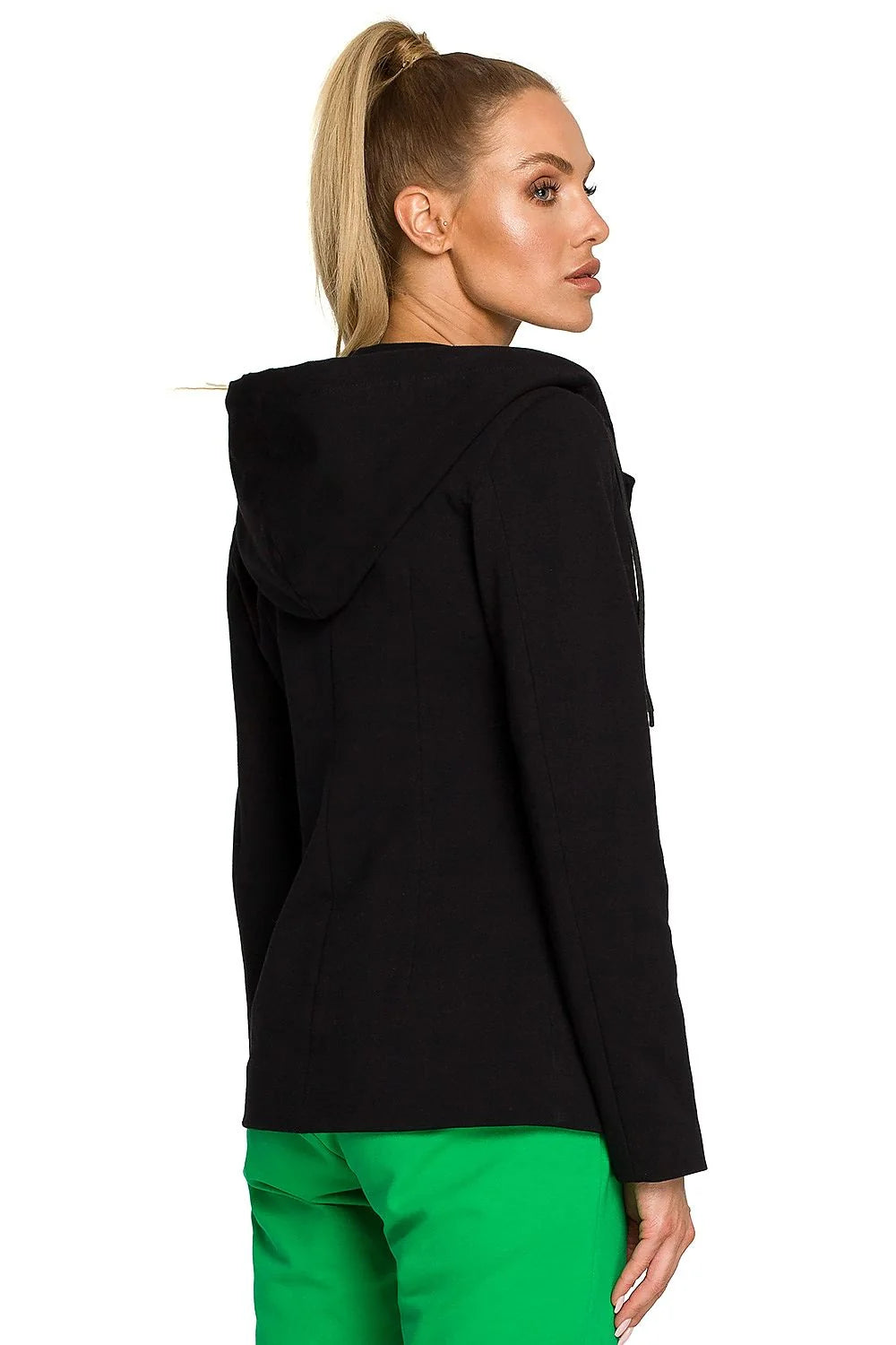 Veste blazer femme Moe en coton élasthanne tricotée hooded poches vert vif modern chic
