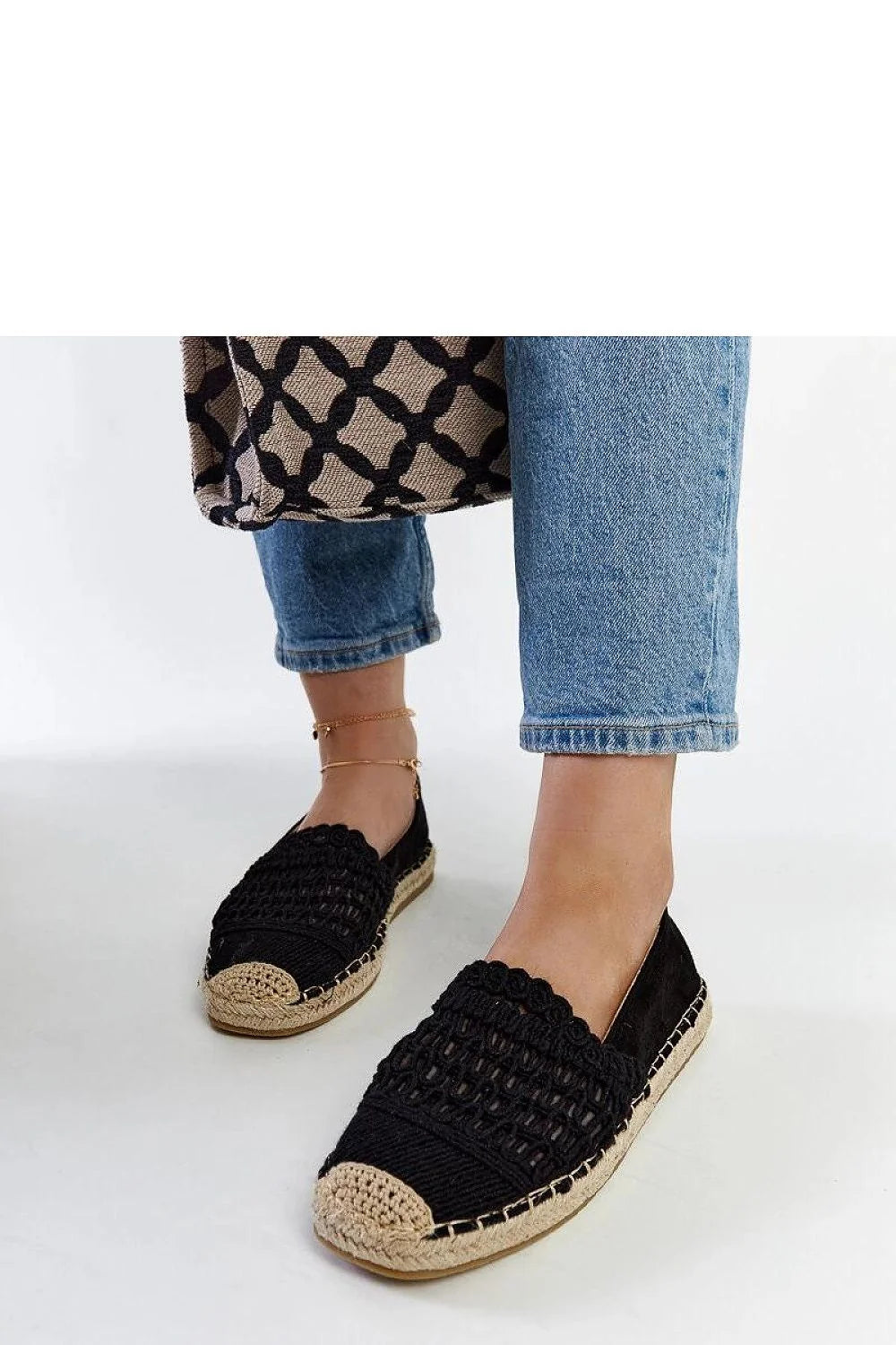 espadrille Solea femme noire plate slipon crochet suédine bout renforcé jute tressée semelle compensée gomme antidérapante légère respirante bohème décontractée