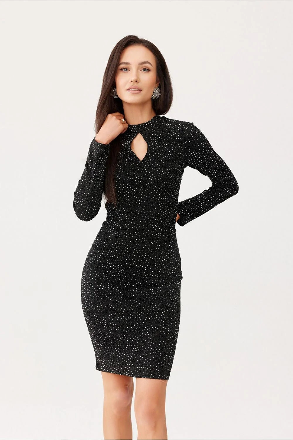 Robe élégante pour femmes avec paillettes noires longues manches col montant ajustée occasion spéciale
