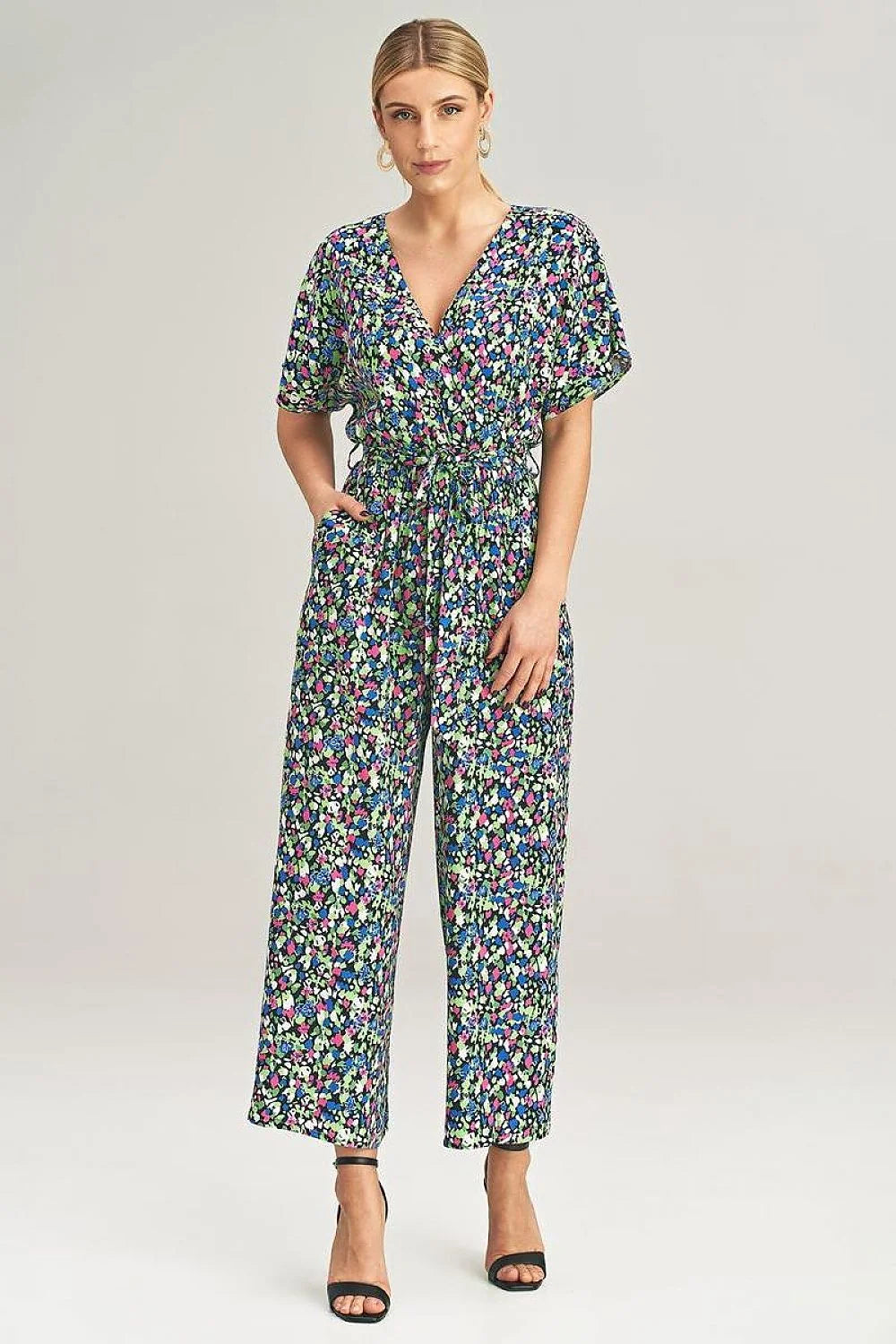 Combinaison femme moderne ample jambes larges 7/8 cache-coeur manches kimono ceinture élastique viscose 100% Taille S/M L/XL
