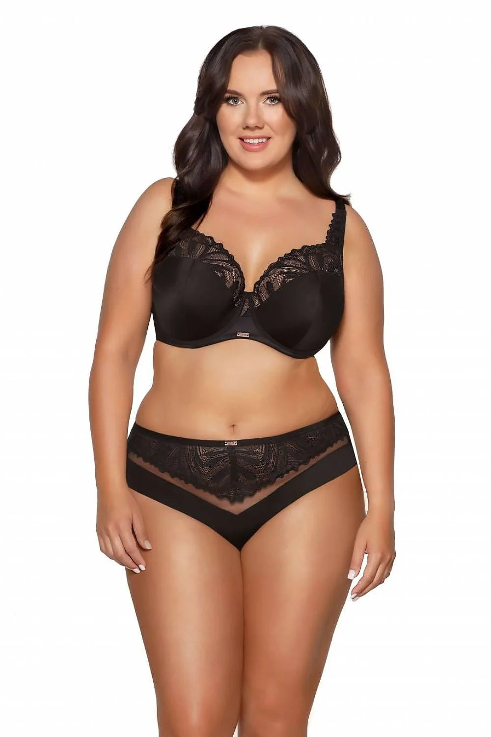 Ensemble de lingerie féminine sophistée dentelle floral noire taille ajustable soutien-gorge balconnet culotte basse
