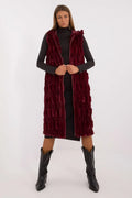 Gilet sans manches pour femme en fausse fourrure coupe longue capuche bordeaux élégance automne hiver