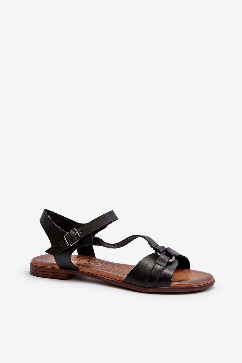 Sandales pour femmes cuir naturel design classique talon plat boucle métallique sandales été minimalistes