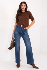 jeans droit femme taille haute coupe simple silhouette affinée confort extensible doux coton élasthanne polyester viscose poches passepoilées