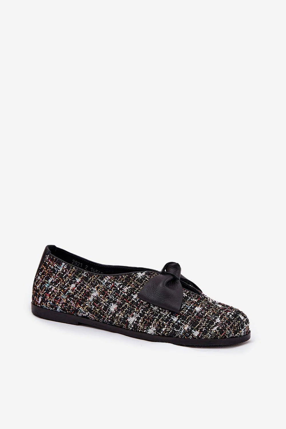 ballerines élégantes multicolores tweed bouclé bout rond nœud suedette noire empeigne découpée semelle caoutchouc basse cuir confort ergonomique