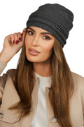 Bonnet pour femme en laine mérinos et polyamide style slouchy couleur graphite élégant et chaud pour les jours froids