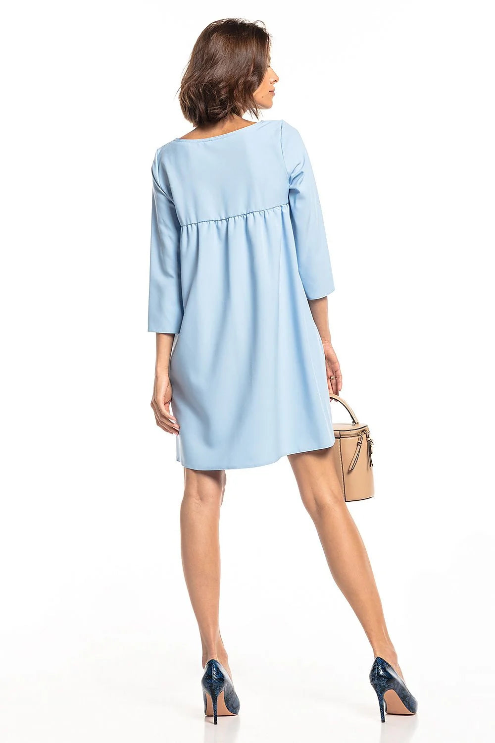 Robe ample polyester vert foncé style trapèze manches trois-quarts élégante chic pour toutes occasions